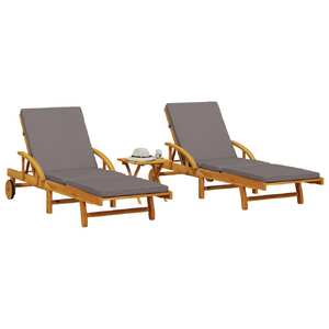 Sun Loungers 2 pcs with Table Solid Wood Acacia