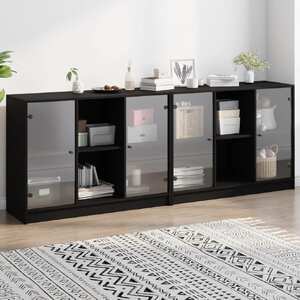 Bookcase with Doors Black 204x37x75 cm Engineered Wood