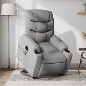 Electric Stand up Massage Recliner Chair Light Grey Fabric