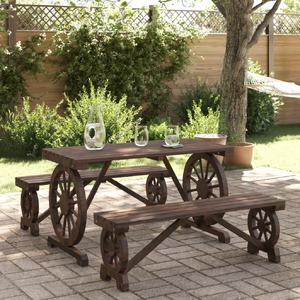 3 Piece Garden Dining Set Solid Wood Fir