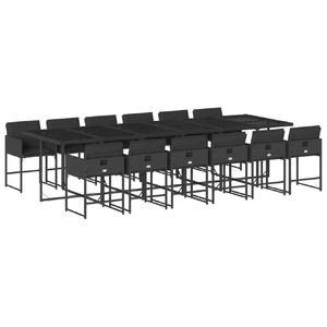 13 Piece Garden Dining Set with Cushions Black Poly Rattan