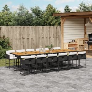 13 Piece Garden Dining Set with Cushions Black Poly Rattan