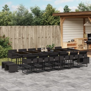 17 Piece Garden Dining Set with Cushions Black Poly Rattan