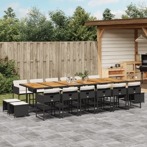 17 Piece Garden Dining Set with Cushions Black Poly Rattan