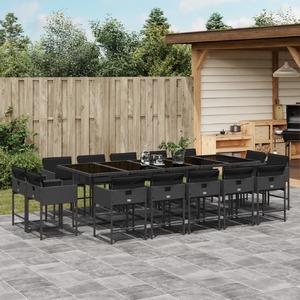 15 Piece Garden Dining Set with Cushions Black Poly Rattan