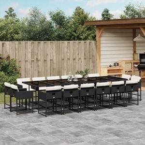 17 Piece Garden Dining Set with Cushions Black Poly Rattan