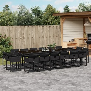 17 Piece Garden Dining Set with Cushions Black Poly Rattan