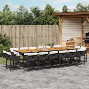 17 Piece Garden Dining Set with Cushions Black Poly Rattan