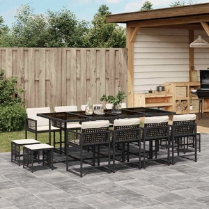 13 Piece Garden Dining Set with Cushions Black Poly Rattan