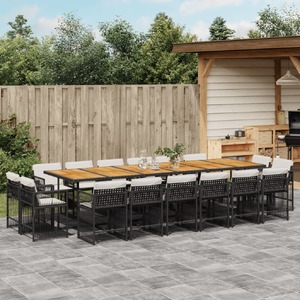 17 Piece Garden Dining Set with Cushions Black Poly Rattan