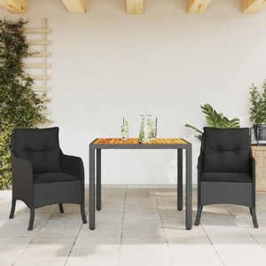 3 Piece Garden Dining Set with Cushions Black Poly Rattan