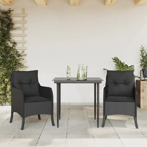 3 Piece Garden Dining Set with Cushions Black Poly Rattan