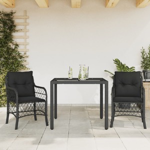 3 Piece Bistro Set with Cushions Black Poly Rattan