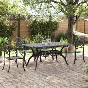 5 Piece Garden Dining Set Black Cast Aluminium