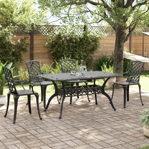 5 Piece Garden Dining Set Black Cast Aluminium