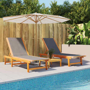 Sun Loungers 2 pcs Black Solid Wood Acacia and Textilene