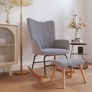 Rocking Chair with a Stool Light Grey Fabric