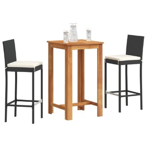 3 Piece Garden Bar Set Black Solid Wood Acacia and Poly Rattan