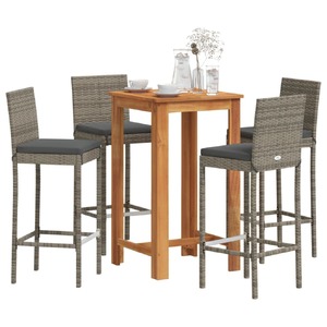 5 Piece Garden Bar Set Grey Solid Wood Acacia and Poly Rattan