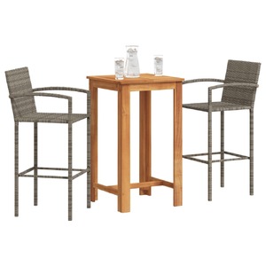 3 Piece Garden Bar Set Grey Solid Wood Acacia and Poly Rattan