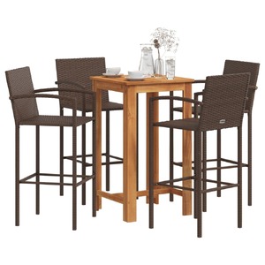 5 Piece Garden Bar Set Brown Solid Wood Acacia and Poly Rattan