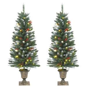 Artificial Christmas Trees 2 pcs 100 LEDs Green and White 120 cm