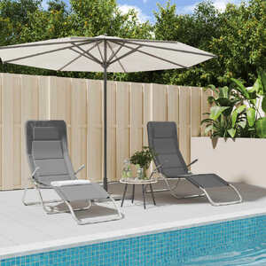 Folding Sun Loungers 2 pcs Grey Textilene and Powder-coated Steel