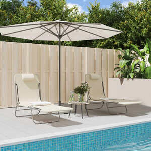 Folding Sun Loungers 2 pcs Cream Textilene and Steel