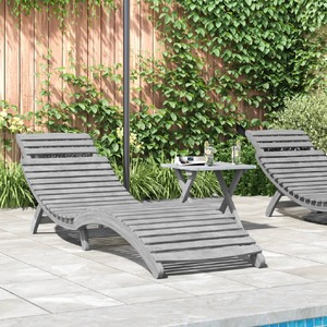 Sun Lounger with Table Grey Solid Wood Acacia