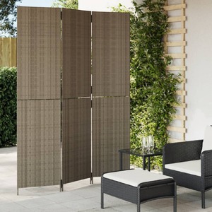 Room Divider 3 Panels Grey Poly Rattan