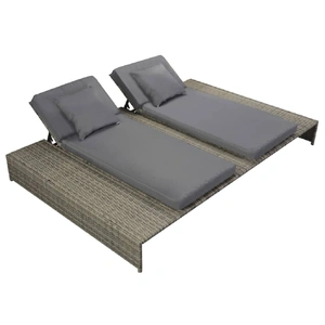 Double Sun Lounger with Cushion Poly Rattan Grey