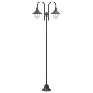 Garden Post Light E27 220 cm Aluminium 2-Lantern Bronze