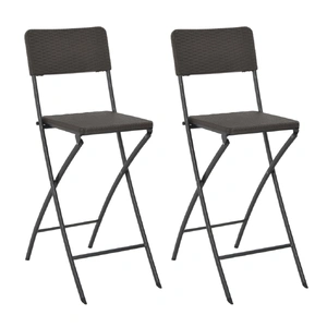 Folding Bar Chairs 2 pcs HDPE and Steel Brown Rattan Look