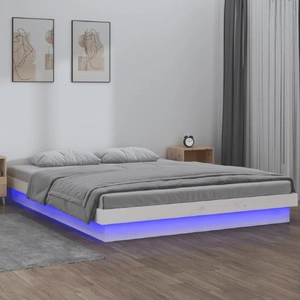 LED Bed Frame without Mattress White 183x203 cm King Solid Wood