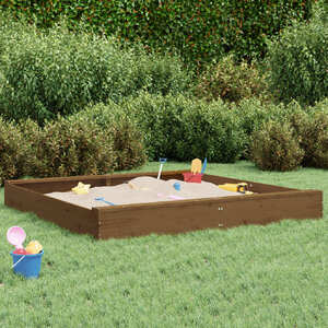 Sandbox with Seats Honey Brown Square Solid Wood Pine