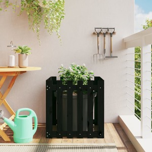 Garden Planter with Fence Design Black 60x60x60 cm Solid Wood Pine
