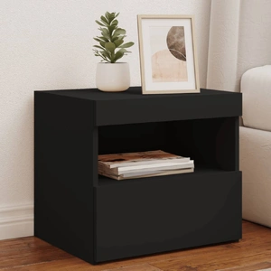 Bedside Cabinet with LED Lights Black 50x40x45 cm