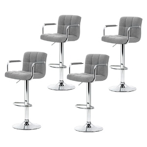 Artiss 4x Bar Stools Fabric Gas Lift w/Armrest Grey