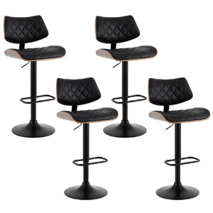 Artiss 4x Bar Stools Kitchen Dining Chairs Gas Lift Stool Wooden Leather Black