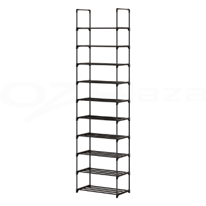 Shoe Rack Shoe Storage Shelf 10-tier 20 Pairs DIY Stackable Black Metal