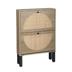 Shoe Cabinet 2 Drawers Rattan 6 Pairs