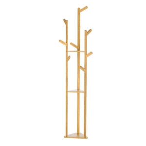 Clothes Rack Coat Stand 9 Hooks Tree Shelf Bamboo