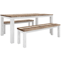 3pc Dining Set Table Bench Solid Acacia Timber - Multi Color