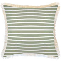 Cushion Cover-Coastal Fringe Natural-Hampton Stripe Sage