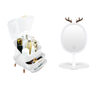 Cosmetic Jewelry Storage Organiser with Antler LED Light Mirror Tabletop Vanity Set