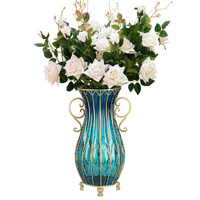 51cm Glass Tall Floor Vase with 12pcs White Artificial Fake Flower Set