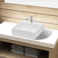 Ceramic Bathroom Sink Basin with Faucet Hole Square