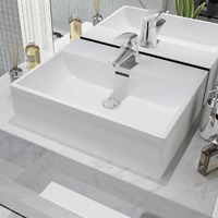 Basin with Faucet Hole Ceramic White