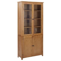 Bookcase with 4 Doors Solid Oak Wood and Glass