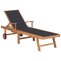 Sun Lounger with Cushion Solid Teak Wood